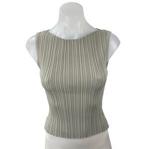 London Women's Gray Ribbed Knit Sleeveless Lettuce Cropped Tank Top Size S